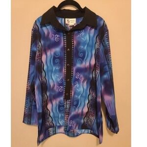 Maggie Sweet Womens Size Medium Floral‎ Blouse Plum Button Down Geometric